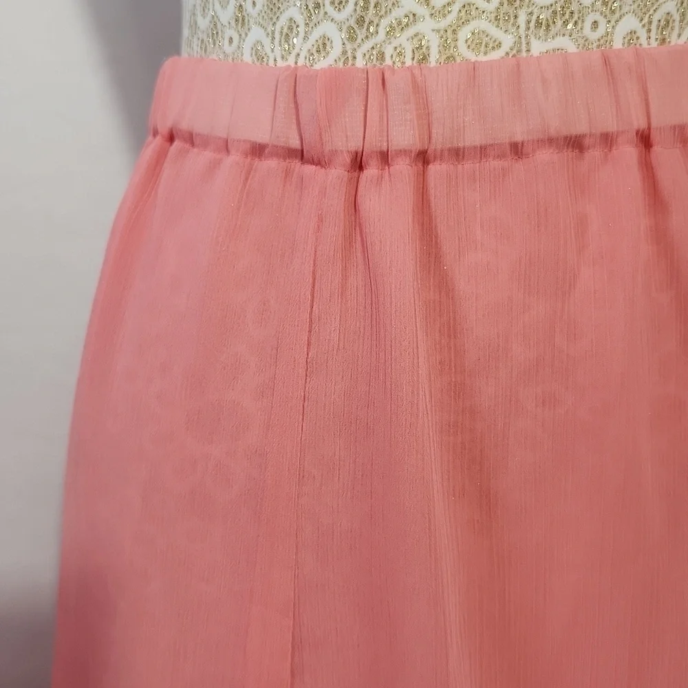 New York City Design Co SZ 5X Pink Lined Pleat Elastic Waist Chiffon Flowy Skirt